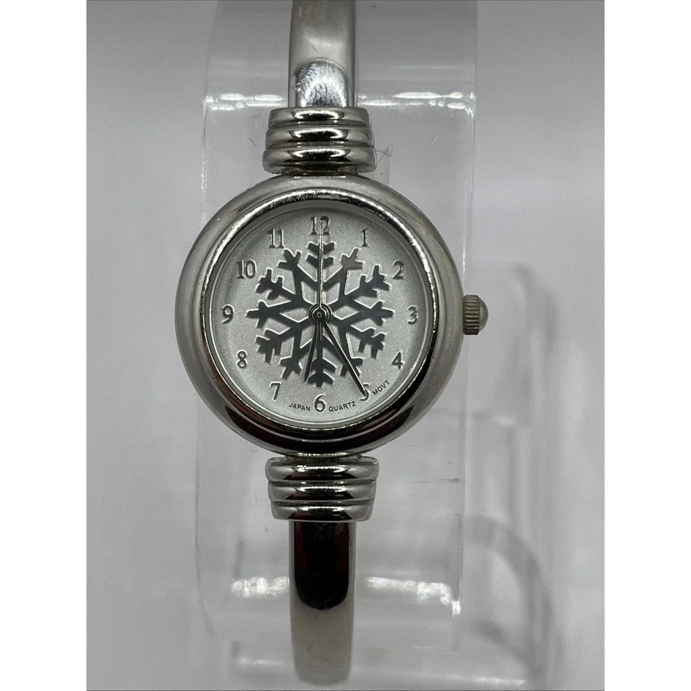 Snowflake Women's Quartz Watch Silver Tone Bangle Band 25mm Case- New Battery